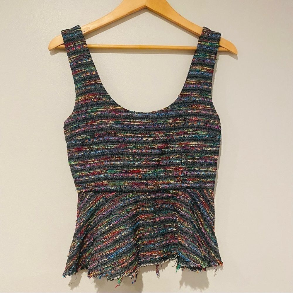 Isabel Lu Colorful Tweed Peplum Zip Back Tank Top Size Medium